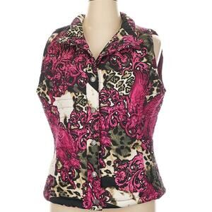 Bandolino Womens Size XL Vest Animal Print Cheetah Leopard Scrolls Pink Safari